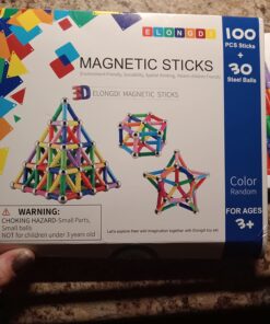 ELONGDI 130 Pieces - Magnetic Building Sticks Building Blocks Set, Magnet Educational Toys Magnetic Blocks Sticks Stacking Toys Set, Non-Toxic Building Toy 3D Puzzle with Storage Bag 33 718pVbvzPUL