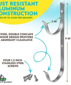 Gray Bunny Pool Pole Hanger, 2 Piece Nickel Gray Premium Aluminum Swimming Pool Accessories Hook Set, for Telescopic Poles, Skimmers, Leaf Rakes, Nets, Brushes, Vacuum Hose, Garden Tools 1 Pack (2 Hooks) 14 718x699K LL
