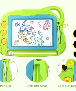 AiTuiTui Magnetic Drawing Board Mini Travel Doodle, Erasable Writing Sketch Colorful Pad Area Educational Learning Toy for Kid/Toddlers/Babies with 3 Stamps and 1 Pen (Green) Green 25 718xM1x6WZL