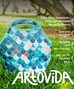 Artovida Artists Collective Insulated Neoprene Lunch Bag - Washable Soft Lunch Tote for Work and Picnic - Design by Monika Strigel (Germany) Really Mermaid - Classic Monika Strigel Really Mermaid 25 718zXnXzdaL
