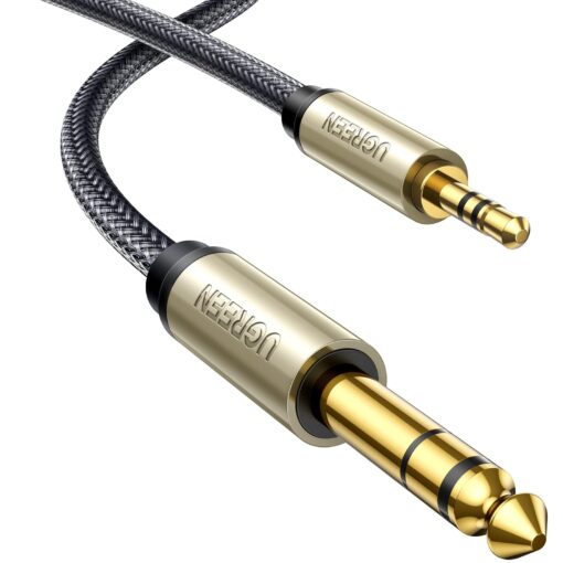 UGREEN 1/8 to 1/4 Stereo Cable 3.5mm TRS to 6.35mm Audio Cable Guitar to Aux Male Cord with Zinc Alloy Housing and Nylon Braid for Guitar, Laptop, Home Theater Devices, Speaker and Amplifiers 10FT