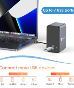 TOBENONE USB C Docking Station for 15 in MacBook - Dual Monitor Docking Station With 2 HDMI, 6 USB A, SD/Micro SD, LAN, 87W PD, Grey UDS013-No Power Adapter 30 7193cYe0K5L