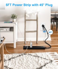 2 Pack Power Strip Surge Protector-5 Widely Spaced Outlets 3 USB Ports(1 USB C Port),1250W/10A with 5Ft Extension Cord, Power Strips with Surge Protection, Wall Mount for Home Office,Black 2PCK 20 7196NRS7O6L