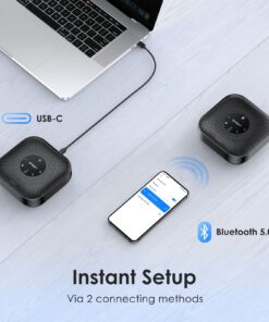 EMEET Conference Speakerphone M0 Plus,4 AI Mics 360° Voice Pickup, Noise Reduction, USB C Speaker, Bluetooth Conference Speaker for 8 People w/Daisy Chain for 16 Compatible with Leading Software Advanced M0 PLUS for 8 30 719884vHXL