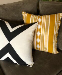Woven Nook - Modern & Luxurious 18" x 18" Decorative Boho Throw Pillow Covers - Durable Quality & Machine Washable - Indy Design - Orange, Yellow, Black, and White - 4 Pack 36 7198aj PmgL