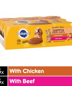 PEDIGREE CHOPPED GROUND DINNER Adult Canned Soft Wet Dog Food Variety Pack, with Chicken and with Beef, 13.2 oz. Cans (Pack of 12) Beef & Chicken 13.2 Ounce (Pack of 12) 21 719AFnnAZL
