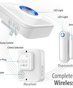 Fosmon WaveLink Wireless Door Chime with 500 Feet Range, 58 Tunes, 5 Volume Levels & LED Indicators for Home/Business/Office (1 Receiver + 1 Sensor) 1 Receiver + 1 Door Sensor Transmitter 25 719Bu6nCKiL