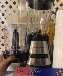 Hamilton Beach Power Elite Blender for Shakes and Smoothies with 3-Cup Vegetable Chopper Mini Food Processor, 40oz Glass Jar, 12 Functions for Puree, Ice Crush, Black and Stainless Steel (58149) 47 719CA57ClqL