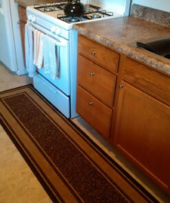 Machine Washable Bordered Design Non-Slip Rubberback 2x7 Traditional Runner Rug for Hallway, Kitchen, Bedroom, Living Room, 1'10" x 7', Brown Border Dark Brown Runner - 1'10" x 7' 47 719Cva15F7L