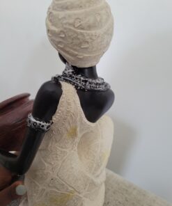 Deco 79 Polystone Woman Sitting African Sculpture with Red Water Pot, 6" x 6" x 10", Cream 6" x 6" x 10" 31 719DIuCRLjL