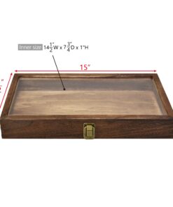 Alternative view of MOOCA Natural Wood Tempered Glass Top Jewelry Display Case Accessories Storage Box with Metal Clasp, Wooden Jewelry Tray for Collectibles, Home Organization, Brown