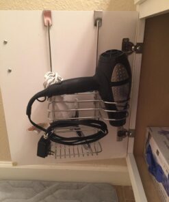 mDesign Metal Bathroom 2 Section Storage Tool Organizer Basket Tray - Hang Over Cabinet Door - Storage for Hair Dryer, Straightener, Curling Iron, Styling Products - Concerto Collection - Chrome 26 719Ezj36TL