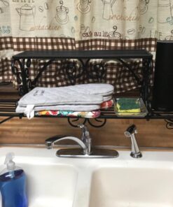 MyGift Black Metal Over The Sink Shelf with Scrollwork Design, 2 Tier Display Stand Organizer for Kitchen Accessories 31 719G2R5rQvL