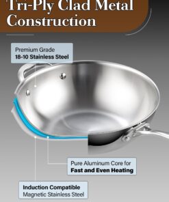 Cooks Standard Wok Multi-Ply Clad Stir Fry Pan, 13" with High Dome lid, Silver 49 719G62DvFL