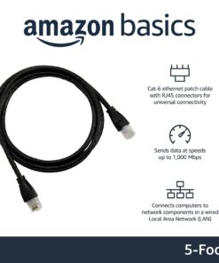 Alternative view of Amazon Basics RJ45 Cat 6 Ethernet Patch Cable For PC, TV, tablet, router, printer, 1Gpbs Transfer Speed, Gold-Plated Connectors, 5 Foot 1-Pack