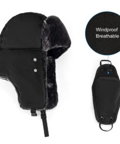 mysuntown Winter Hats for Women Men 2023, 22-24″ Winter Hat Hunting Trapper Hat Ushanka Ear Flap Chin Strap w/Windproof Mask Large Black 46 719Lf7dadL