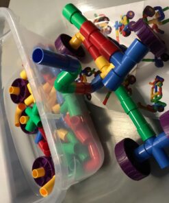 Skoolzy STEM Learning Pipe Tube 29 Piece Toys_and_Games Set, Educational Construction Building Blocks for ADHD & Autism for Baby, Kid Includes Wheels Pipes Joints and eBook 44 719LjhnRZuL