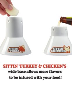 Sittin' Chicken & Turkey Ceramic Beer Can Roaster & Steamer Combo Pack- Easily Infuse flavors Into Your Meat- Wide Ceramic Base for Oven Or Grill Use- Great Meal Prep Accessories for BBQing & Grilling 21 719MHv9h6ZS