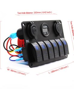 FXC 12 Volt Aluminum Marine Boat Rocker Switch Panel Waterproof 6 Gang Toggle Switch Panel Blue LED Lighted for Car Truck RV UTV ATV with USB Cigarette Lighter Socket Voltmeter 16 719Nul6pv9L
