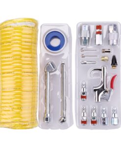WYNNsky Air Compressor Kit, 1/4 Inch NPT Air Tool Kit with 1/4 Inch x 25Ft Coil Nylon Hose/Tire Gauge - 20 Pieces 19 719QEF0j3hL