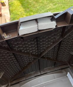 Suncast 99 Gallon Resin Wicker Patio Outdoor Storage Container for Toys, Furniture Deck box, Mocha 44 719TUatMnPL