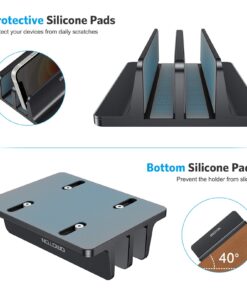 OMOTON [Updated Dock Version Vertical Laptop Stand, Double Desktop Stand Holder with Adjustable Dock (Up to 17.3 inch), Fits All MacBook/Surface/Samsung/HP/Dell/Chrome Book (Black) Black 29 719UAds3fQL