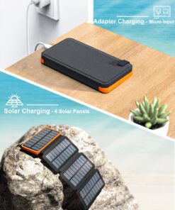 FEELLE Solar Charger Power Bank - 25000mAh Portable Phone Charger 3A Fast Charging External Battery Pack with 4 Solar Panels for Phone Outdoor Camping Orange Yellow 32 719VNaw1rRL