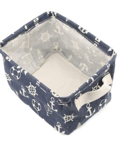 Orino Waterproof Nursery Nautical Fabric Small Storage Baskets Beach Anchor Theme Collapsible Portable Storage Bins with Handle for Cloth, Toys, Books, Sundries, Set of 3 Navy Blue Style 20 719WcE3ANzL