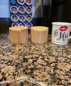 Estilo 2 pc Premium Bamboo Salt and Pepper Bowls, Wooden Spice Containers with Magnetic Swivel Lids, Perfect for Salt, Spice, Sugar, Pepper 2-Pack 27 719X YsNcPL