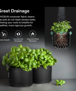VIVOSUN 5-Pack 15 Gallon Plant Grow Bags, Heavy Duty Thickened Nonwoven Fabric Pots with Handles Black 15 Gallons 27 719XRV90gL