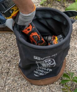 Klein Tools 5104FR Canvas Bucket, Flame-Resistant Tool Bucket Made of No. 4 Canvas, with Double-Reinforced Bottom, 100-Pound Load Rated Standard 13 719XzqRuC1L