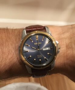 Seiko Men's SNE102 Stainless Steel Solar Watch with Brown Leather Strap Black 15 719YZa8a3eL