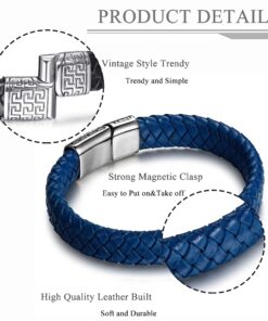 FIBO STEEL Stainless Steel Braided Leather Bracelet Cuff Bracelet for Men 7.5-8.5 inches Blue 8 Inches 9 719YhgMNmPS