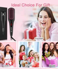 Enhanced Ceramic Hair Straightener Brush by MiroPure, 2-in-1 Ionic Straightening Brush with Anti-Scald Feature, Auto Temperature Lock & Auto-Off Function (Black) 50 719bYE6eWRL
