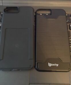 iPhone 7 Plus Case, Bastex Hybrid Slim Fit Black Rubber Silicone Cover Hard Plastic Black Brushed Metal Design Kickstand Case with Hidden Credit Card Slot for Apple iPhone 7 Plus 36 719bquuQRcL