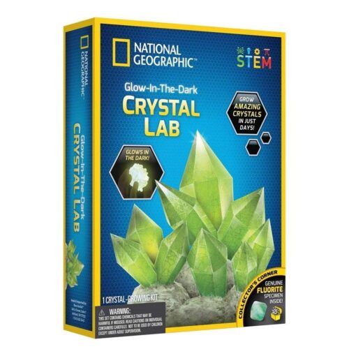 NATIONAL GEOGRAPHIC Glow-in-the-Dark Crystal Growing Lab - DIY Crystal Creation - Includes Real Fluorite Crystal Specimen Glow-in-the-dark Green