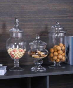 MyGift Set of 3 Deluxe Glass Apothecary Jars, Decorative Bathroom Storage Home Decor and Kitchen Centerpieces 19 719cMaMpCUL