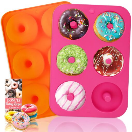 LoveS (2pcs) 6-Cavity Silicone Donut Baking Pan/Non-Stick Donut Mold, Dishwasher, Oven, Microwave, Freezer Safe