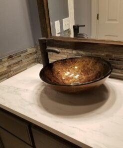 ELECWISH Bathroom Vessel Sink with Faucet Mounting Ring and Pop Up Drain 16.5 Inch Tempered Glass Basin (Brown) Brown 46 719ddp5897L