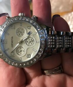 FANMIS Luxury Unisex Pave Floating Crystal Diamonds Calendar Digital Quartz Watch Business Dress Watch Luminous Pointer with Stainless Steel Link Bracelet silver 33 719eJm19SXL