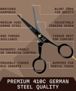 5" Professional German Beard and Mustache Scissors - Moustache Grooming Kit for Trimming Facial Hair with Beard Scissors, Beard Comb,Mustache Comb, and Carry Case by Striking Viking 22 719fammoKoL