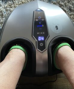 MIKO Foot Massager Machine with Deep-Kneading, Compression, Shiatsu, and Heat for Plantar Fasciitis, Neuropathy, Fits up to Men Size 13 Grey With Button 36 719gWTRCV0L