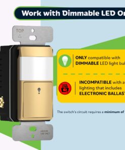 TOPGREENER Motion Sensor Switch, PIR Sensor Light Switch, Occupancy & Vacancy Modes, No Neutral Wire Required, Operable Without Ground Wire, 1.25A, 150W Dimmable LED, Single Pole, TDOS5-KM-GD, Gold 1 Pack 15 719h9hGMrXL