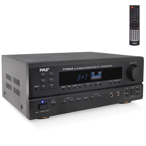 Pyle Wireless Bluetooth Power Amplifier System-420W 5.1 Channel Home Theater Surround Sound Audio Stereo Receiver Box w/RCA,AUX,Mic w/Echo,Remote,Support HDMI-For Subwoofer Speaker-Pyle PT588AB