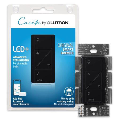 Lutron Caseta Smart Lighting Dimmer Switch for Wall and Ceiling Lights | PD-6WCL-BL | Black 1 Pack Smart Dimmer