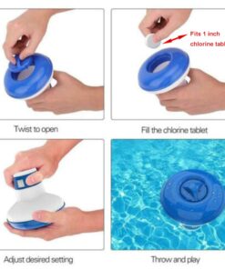 ATIE Floating 1" Mini Small Chlorine Tablet Dispenser with Built-in Floating Thermometer for Pool, Spa, Hot Tub, Fountain, Perfect for Inflatable Above-Ground Pools 9 719iDMAC3UL 1
