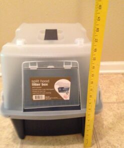 IRIS USA Large Split-Hood Cat Litter Box with Scoop and Grate, Blue Split Hooded - Navy 56 719iZPtynBL