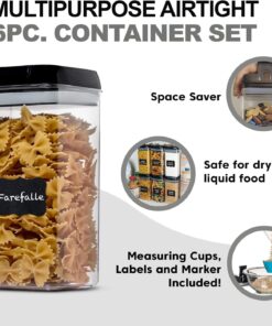 Shazo Airtight Food Storage Container (Set of 6) - BONUS Measuring Cup - Labels & Marker - Durable Plastic - BPA Free - Clear with Improved Lids (Black) - Air Tight Snacks Pantry & Kitchen Canisters Black 25 719ikLsSnWL