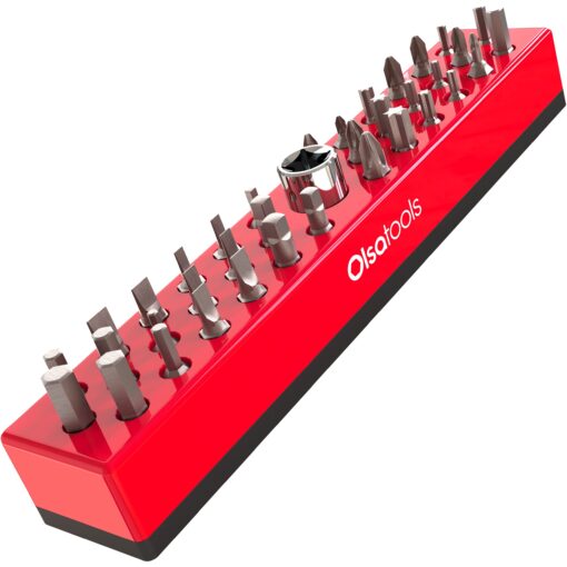 Olsa Tools Hex Bit Organizer with Magnetic Base | Professional Quality Hex Bit Holder for Your Specialty, Drill or Tamper Bits (Red) 1pc Red