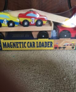 Melissa & Doug Magnetic Car Loader Wooden Toy Set With 4 Cars and 1 Semi-Trailer Truck - Crane Wooden Toy, Vehicle Toys For Kids Ages 3+ 50 719kNQZfmjL